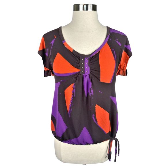 Worthington Stretch Purple & Orange Side Tie Blouse - Size Medium - Picture 1 of 6